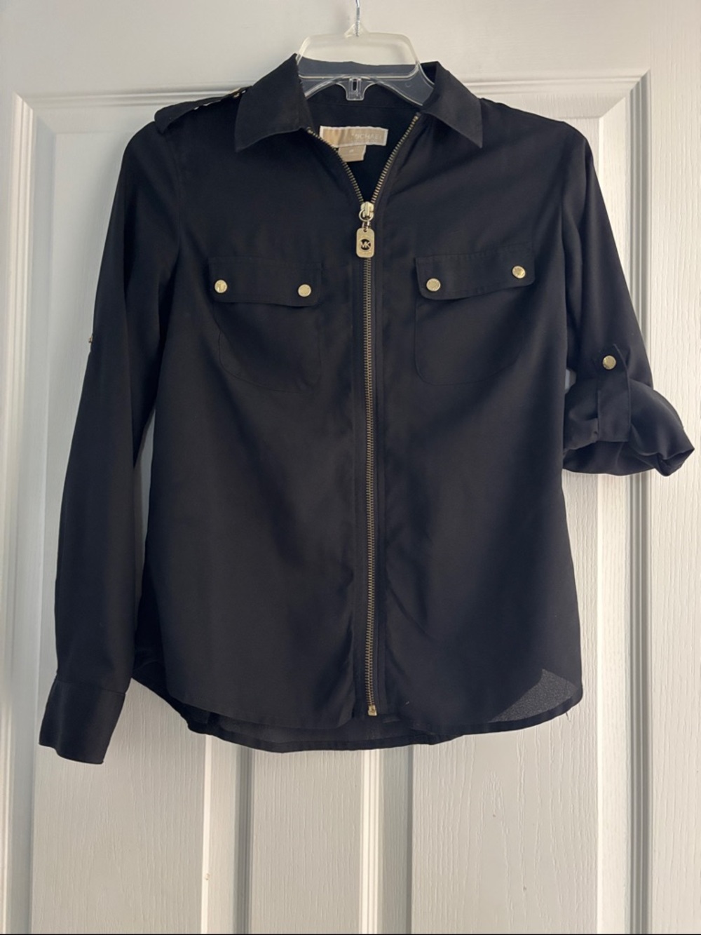 Michael Kors Zip Front Utility Shirt with Gold Hardware Sz P